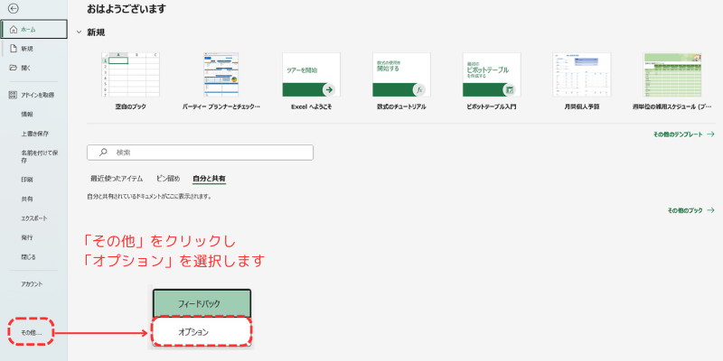 その他をクリックしてオプションを選択