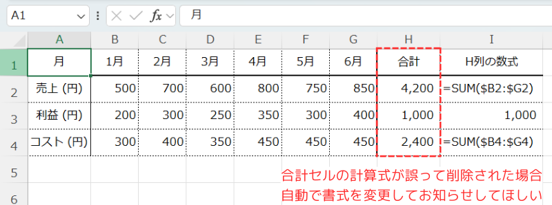 数式が変更された場合セルにお知らせをしたい