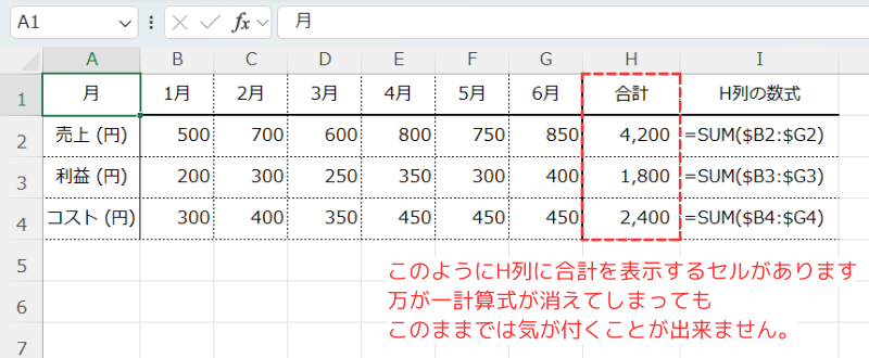 計算式が消されてしまった場合にお知らせをしたい