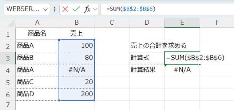 注意ポイント1: セルに「エラー」がある場合の問題点