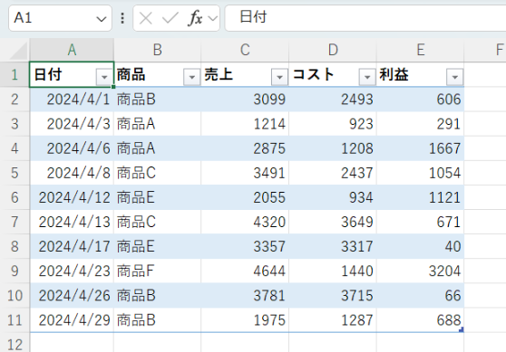 サンプル2.xlsxデータ