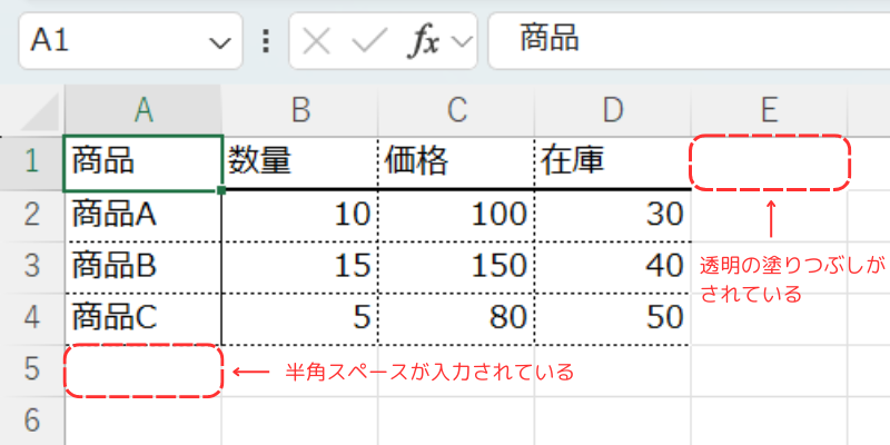 以降で使用するエクセルのシート