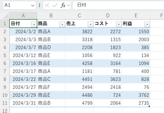 サンプル1.xlsxデータ