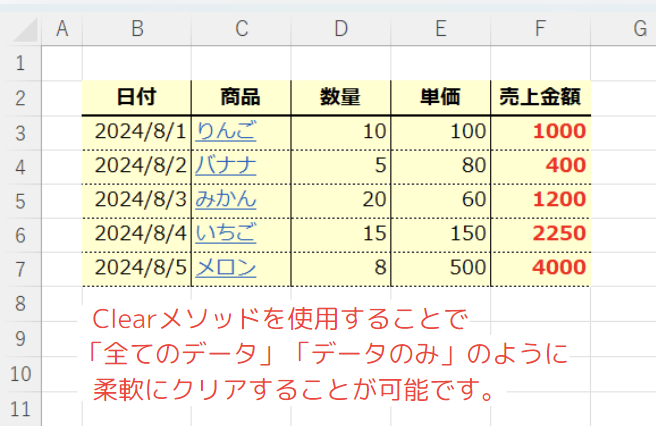 Clearメソッドで出来ること