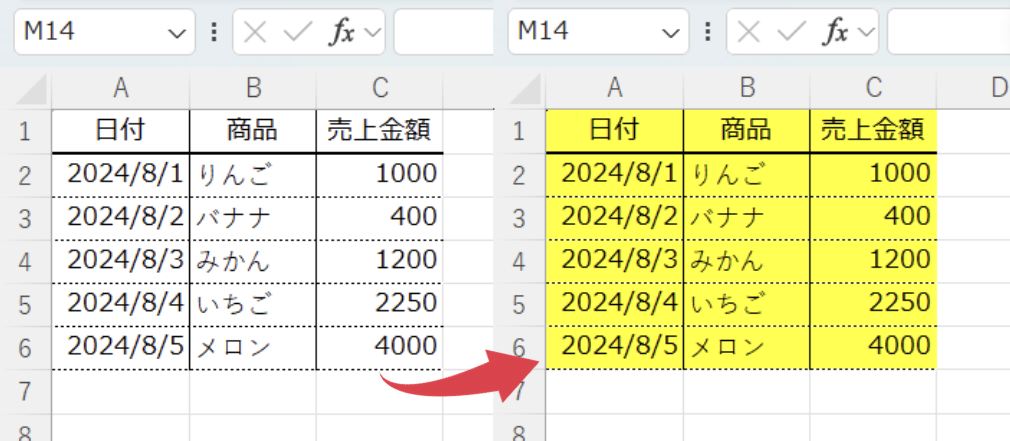 ケース3: 条件に応じて動的に範囲を選択し、その範囲を操作したいときの結果