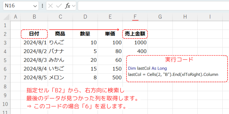 指定したセルから右に行き、列番号を取得する方法とは？