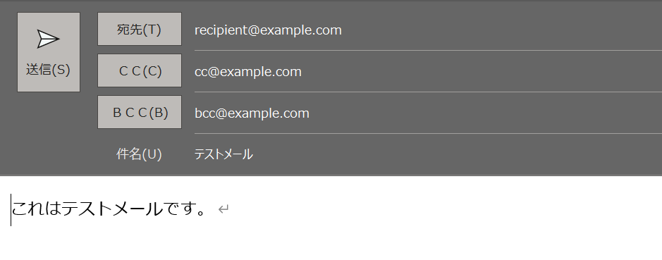 使用例1: TO・CC・BCCでメールを作成する方法の結果
