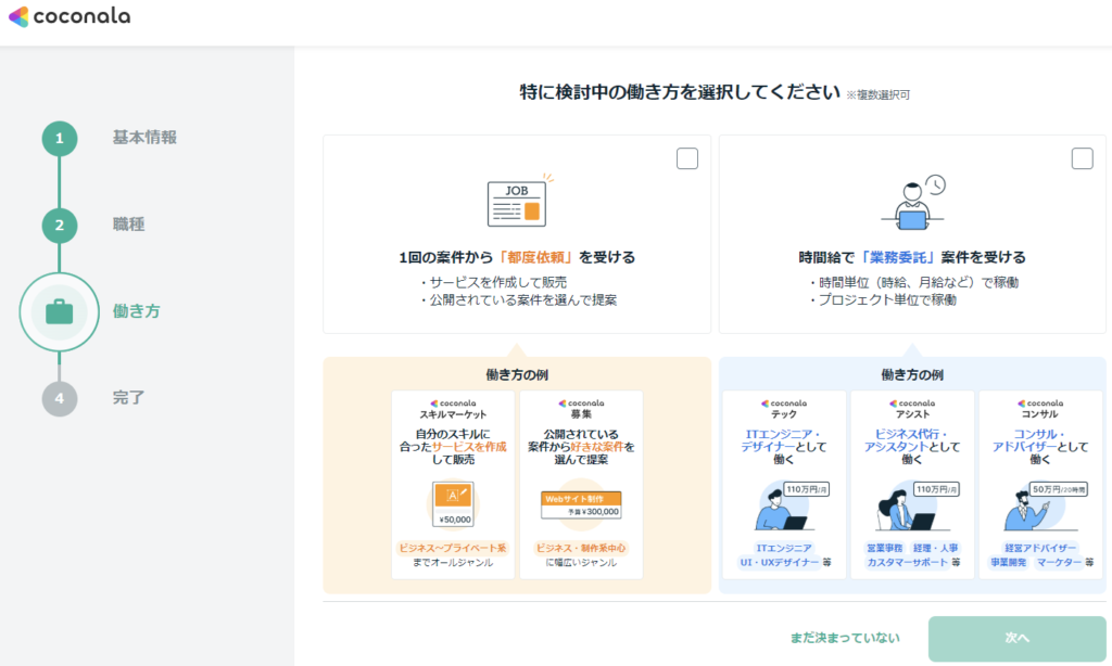 特に検討中の働き方を選択