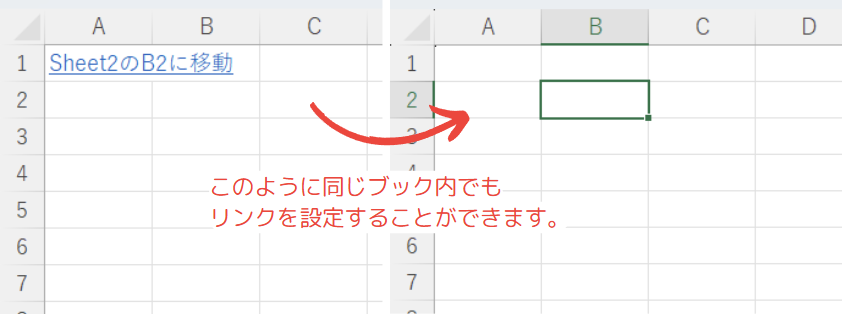 サブアドレスを指定してセル内リンクを設定の結果