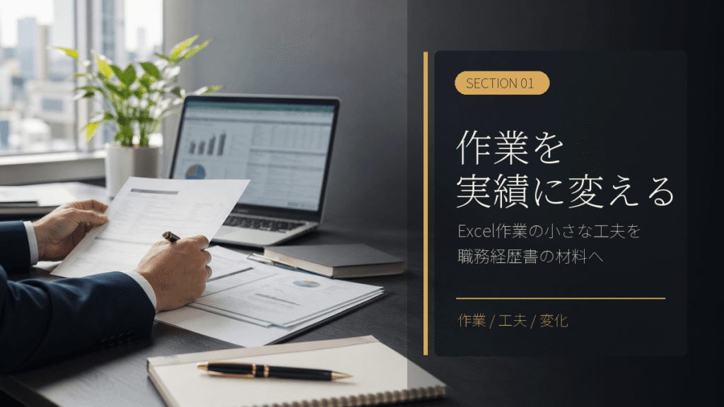 Excel作業の小さな工夫を職務経歴書の実績に変えるイメージ