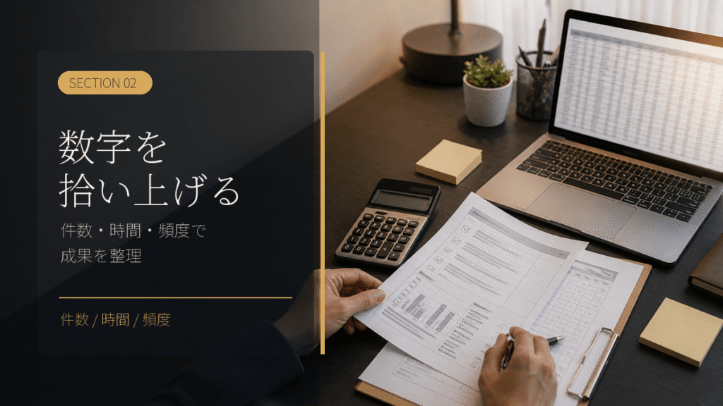 職務経歴書に書く数字を日常業務から拾い上げるイメージ