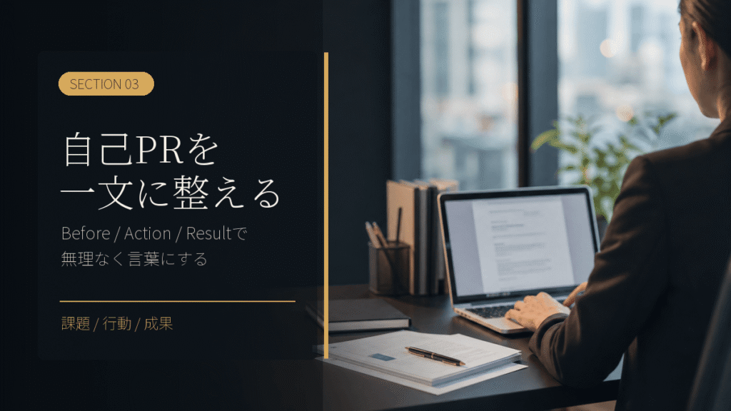 業務改善を自己PRの一文に整えるイメージ